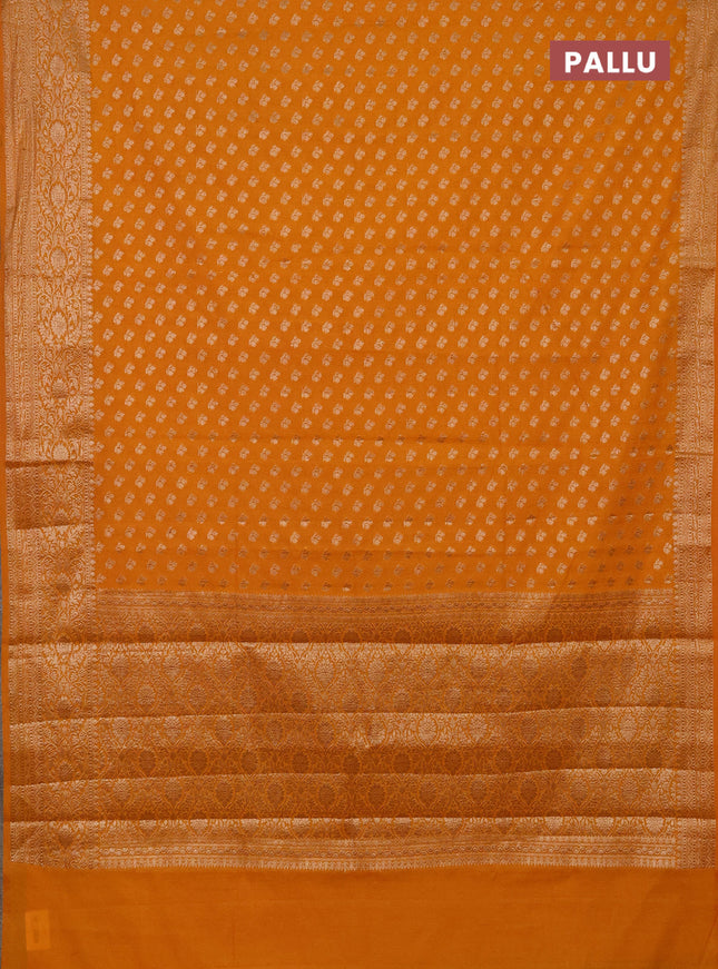 Semi chiniya saree mustard yellow with woven buttas and woven border