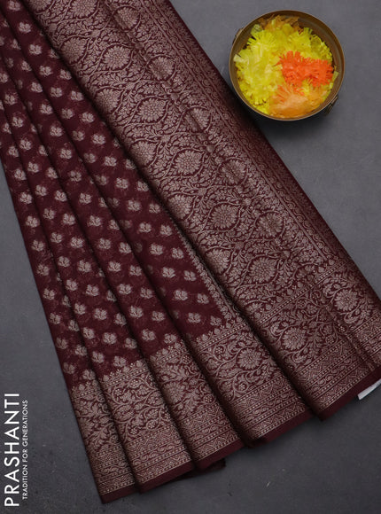 Semi chiniya saree deep maroon with woven buttas and woven border