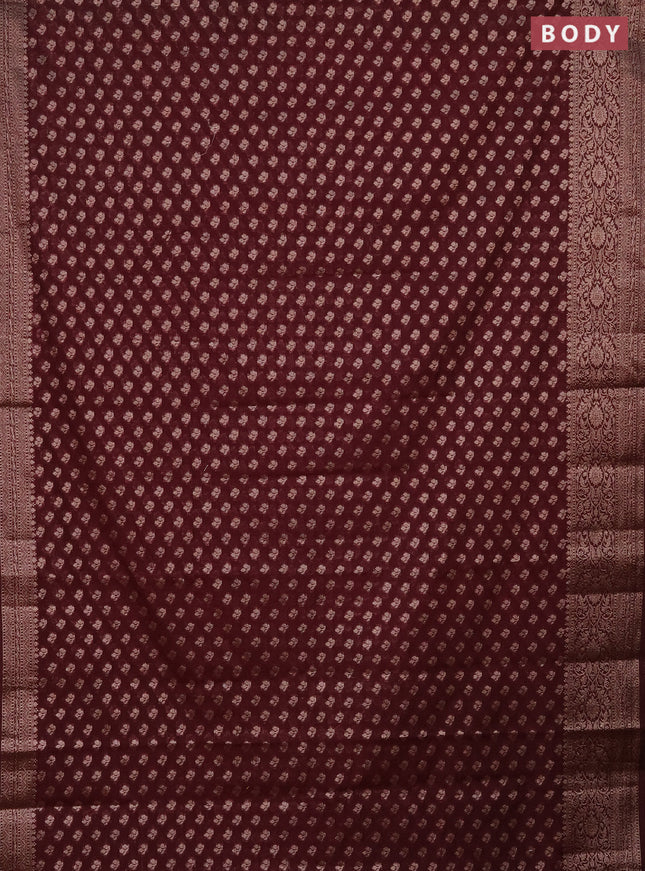 Semi chiniya saree deep maroon with woven buttas and woven border