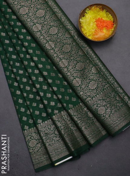 Semi chiniya saree green with woven buttas and woven border