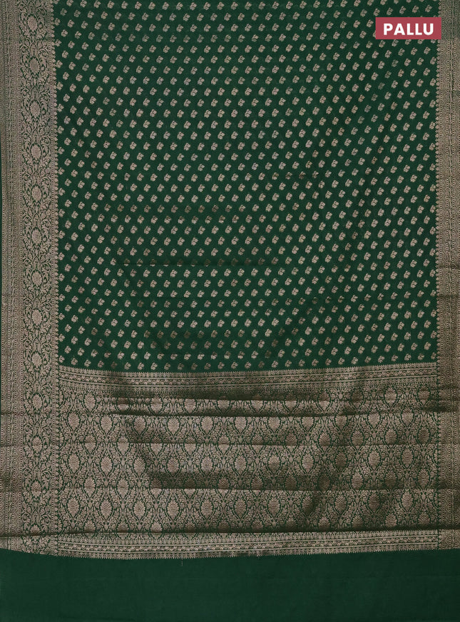 Semi chiniya saree green with woven buttas and woven border