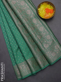 Semi chiniya saree teal green with woven buttas and woven border