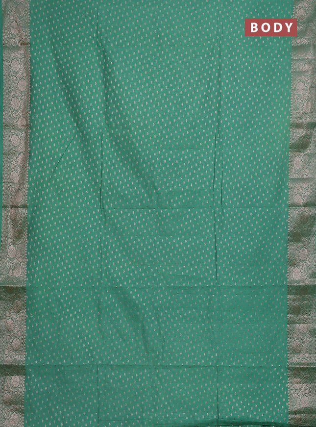 Semi chiniya saree teal green with woven buttas and woven border