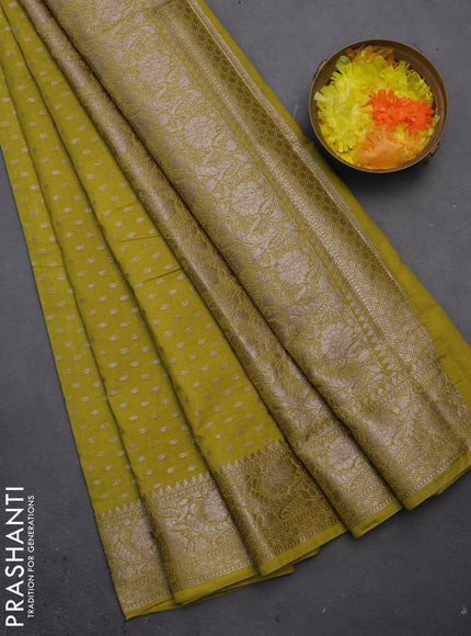 Semi chiniya saree lime green with woven buttas and woven border