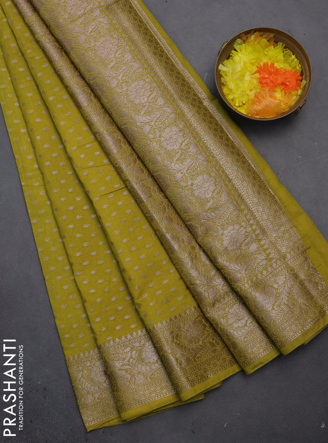 Semi chiniya saree lime green with woven buttas and woven border