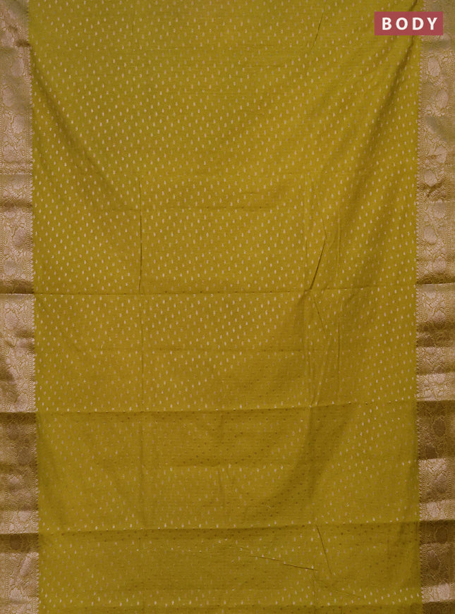 Semi chiniya saree lime green with woven buttas and woven border