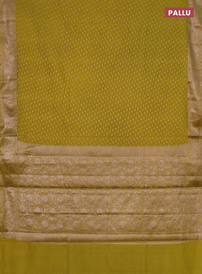Semi chiniya saree lime green with woven buttas and woven border