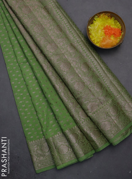Semi chiniya saree green with woven buttas and woven border
