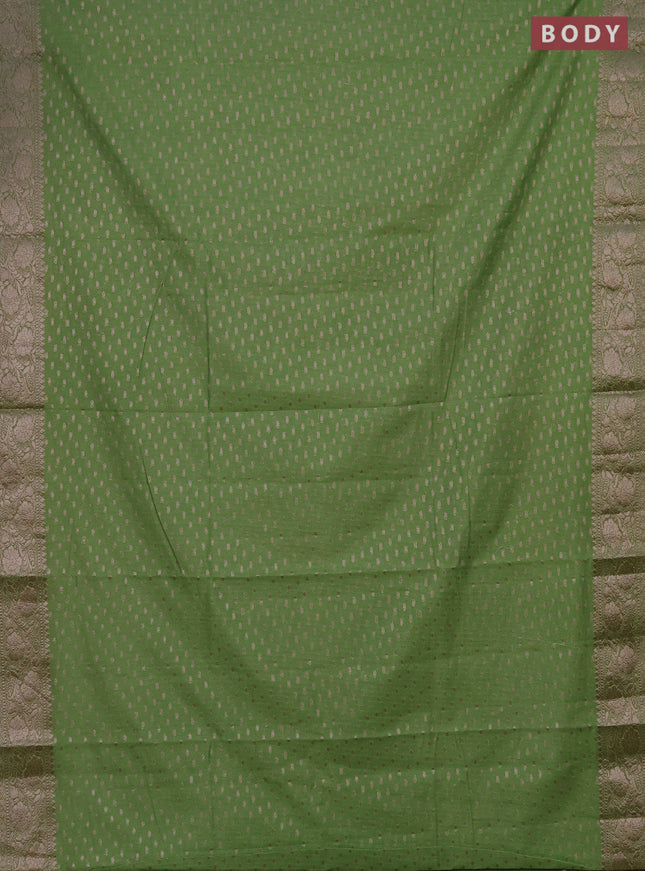 Semi chiniya saree green with woven buttas and woven border