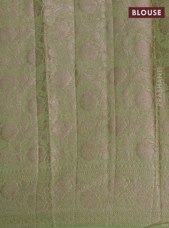 Semi chiniya saree green with woven buttas and woven border