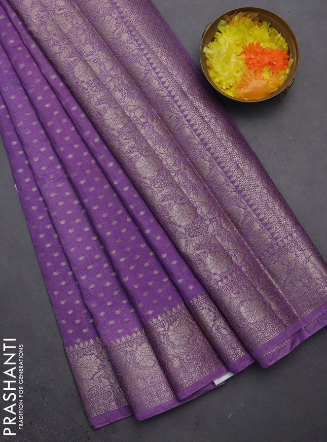 Semi chiniya saree lavender with woven buttas and woven border