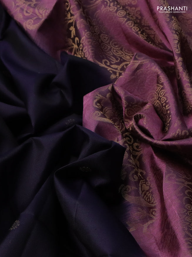 Pure soft silk saree navy blue and mauve pink with zari woven floral buttas and rettapet zari woven border