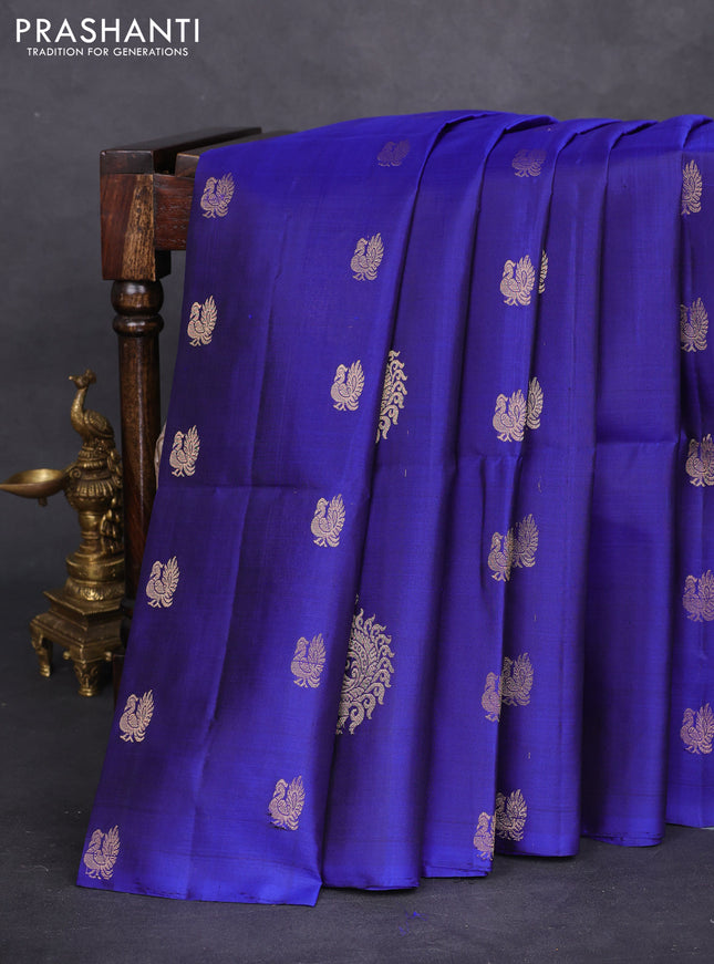 Pure soft silk saree blue with zari woven annam buttas in borderless style