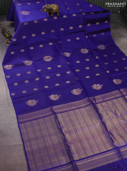 Pure soft silk saree blue with zari woven annam buttas in borderless style