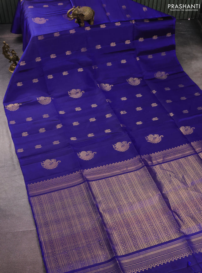 Pure soft silk saree blue with zari woven annam buttas in borderless style