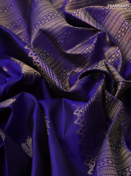 Pure soft silk saree blue with zari woven annam buttas in borderless style