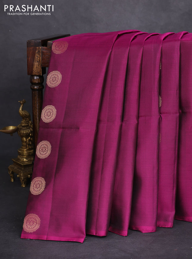 Pure soft silk saree magenta pink with zari woven annam buttas in borderless style