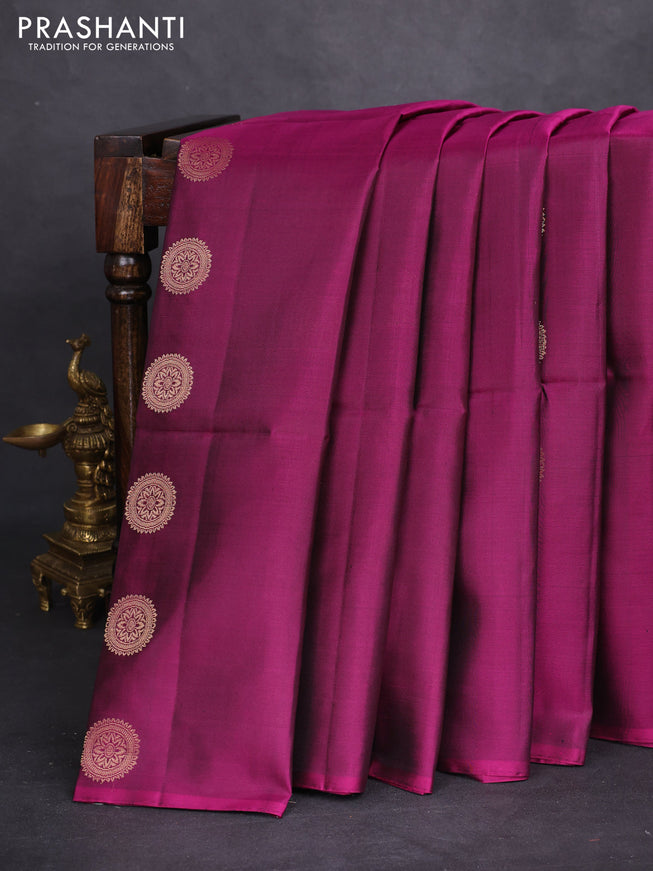 Pure soft silk saree magenta pink with zari woven annam buttas in borderless style