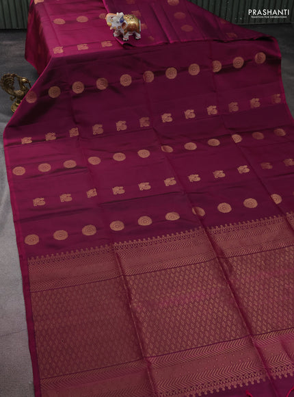 Pure soft silk saree magenta pink with zari woven annam buttas in borderless style