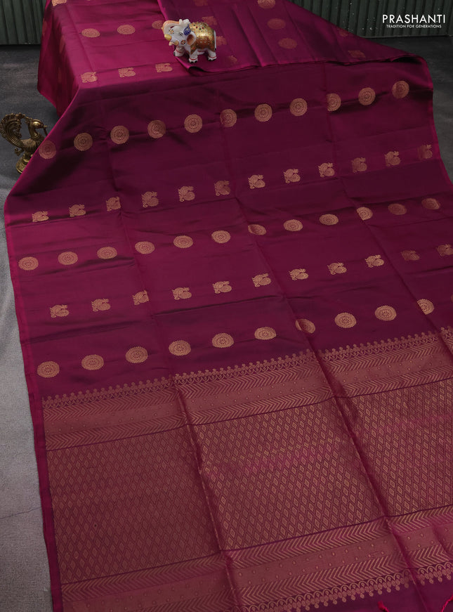 Pure soft silk saree magenta pink with zari woven annam buttas in borderless style