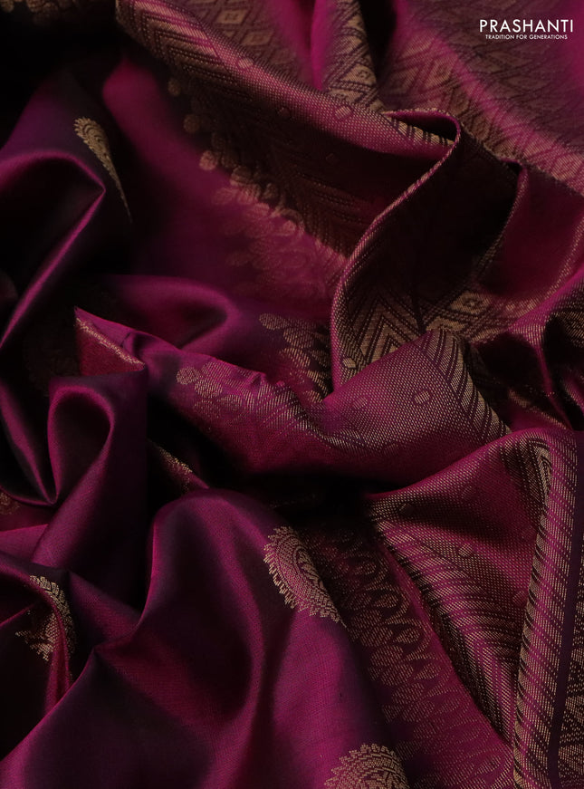 Pure soft silk saree magenta pink with zari woven annam buttas in borderless style