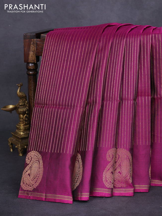 Pure soft silk saree purple with allover zari weaves and paisley zari woven butta border