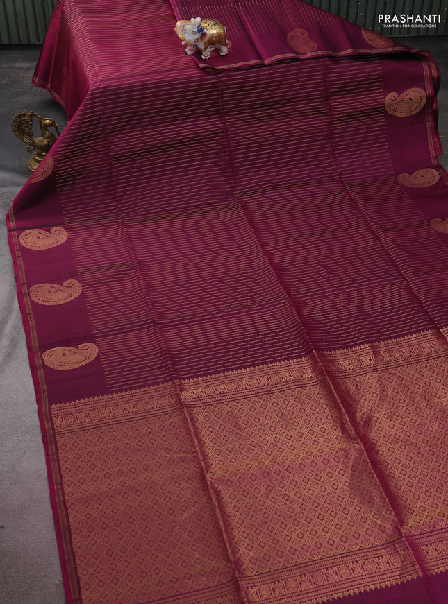 Pure soft silk saree purple with allover zari weaves and paisley zari woven butta border