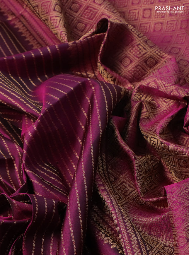 Pure soft silk saree purple with allover zari weaves and paisley zari woven butta border