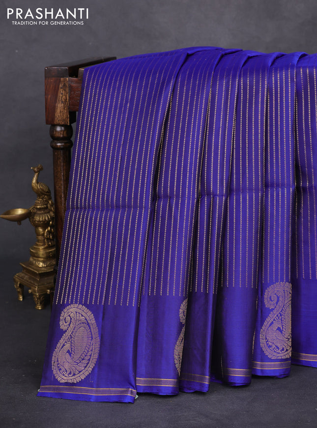 Pure soft silk saree royal blue with allover zari weaves and paisley zari woven butta border