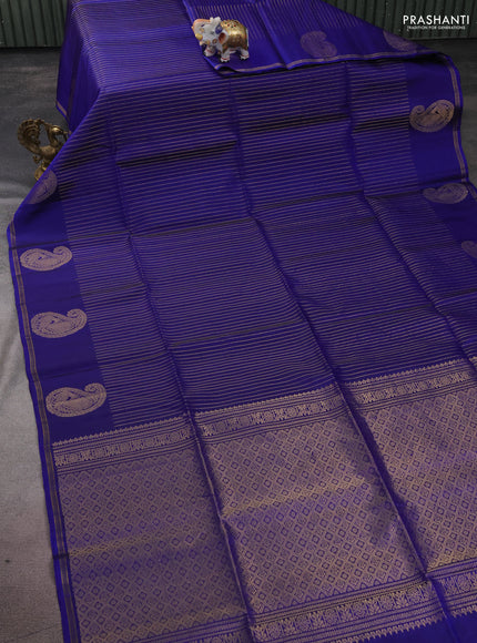Pure soft silk saree royal blue with allover zari weaves and paisley zari woven butta border