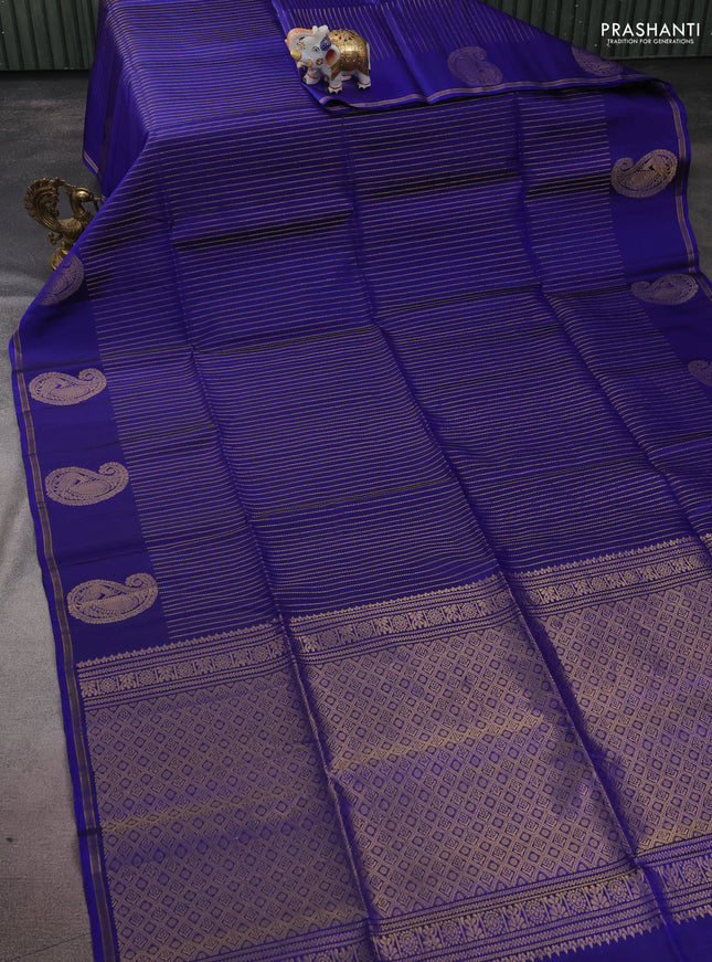 Pure soft silk saree royal blue with allover zari weaves and paisley zari woven butta border