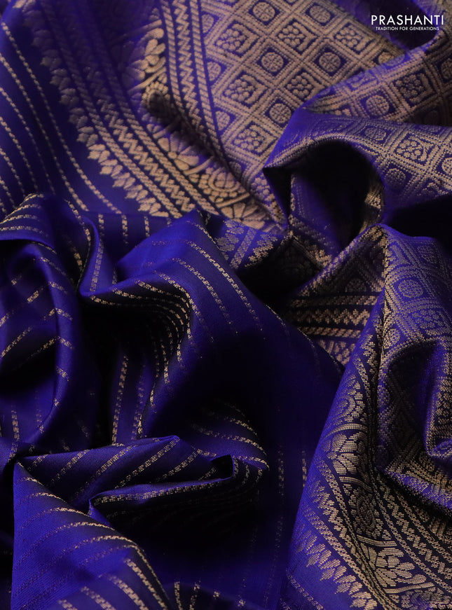 Pure soft silk saree royal blue with allover zari weaves and paisley zari woven butta border