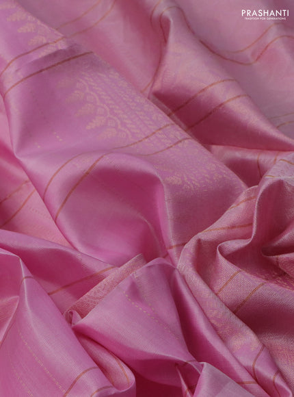 Pure soft silk saree light pink with allover zari checks & buttas in borderless style