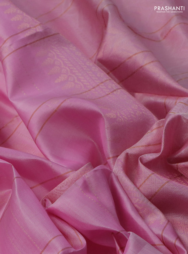 Pure soft silk saree light pink with allover zari checks & buttas in borderless style
