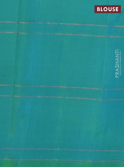 Pure soft silk saree dual shade of teal bluish green with allover zari checks & buttas in borderless style