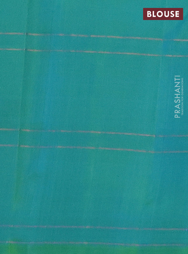 Pure soft silk saree dual shade of teal bluish green with allover zari checks & buttas in borderless style