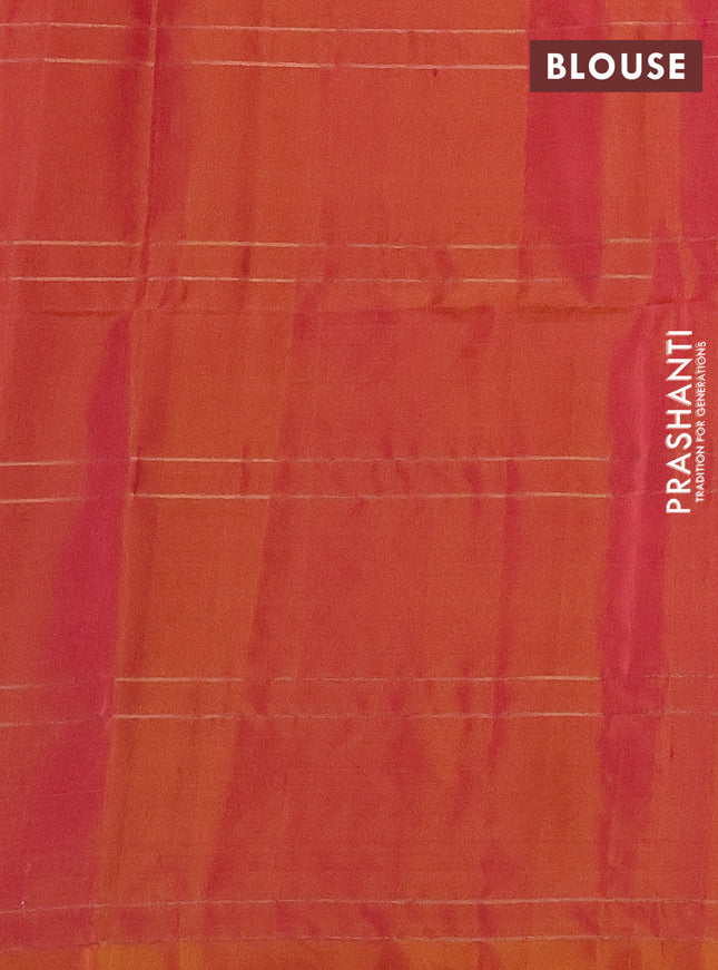 Pure soft silk saree dual shade of pinkish yellow with allover zari checks & buttas in borderless style