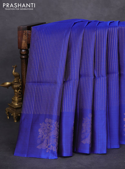 Pure soft silk saree royal blue with allover zari weaves and zari woven butta border