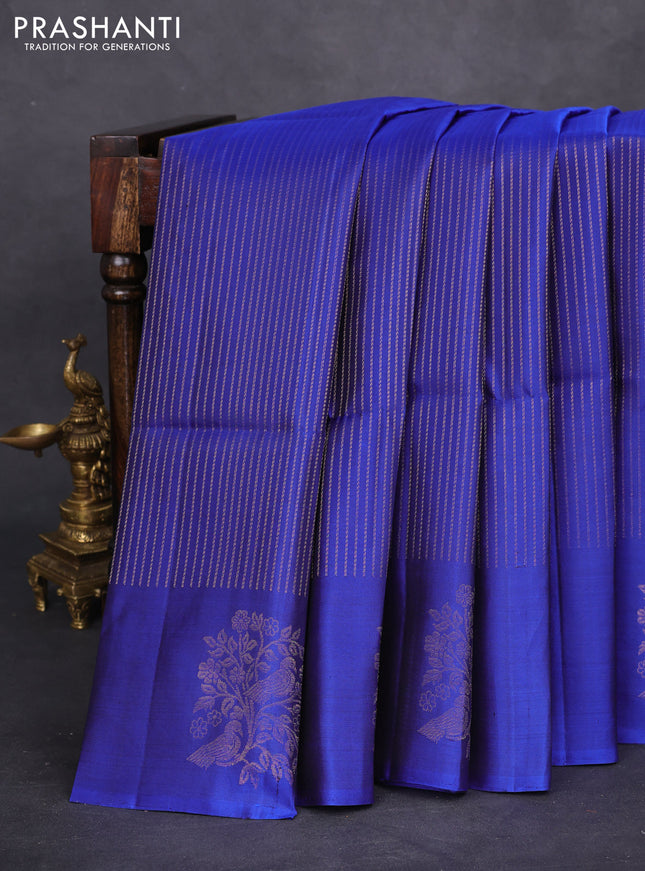 Pure soft silk saree royal blue with allover zari weaves and zari woven butta border
