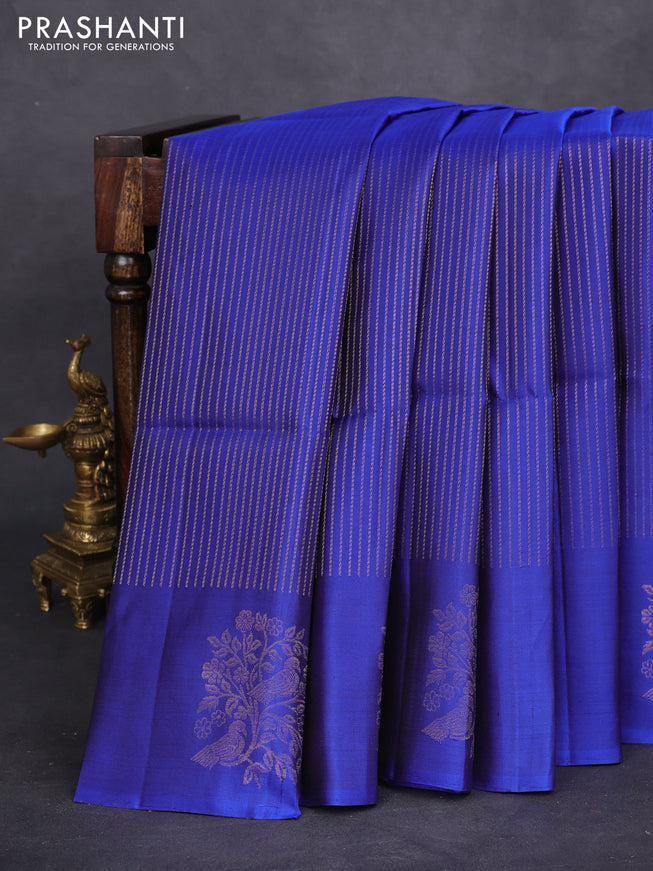 Pure soft silk saree royal blue with allover zari weaves and zari woven butta border