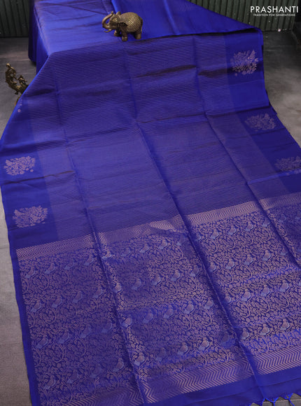 Pure soft silk saree royal blue with allover zari weaves and zari woven butta border