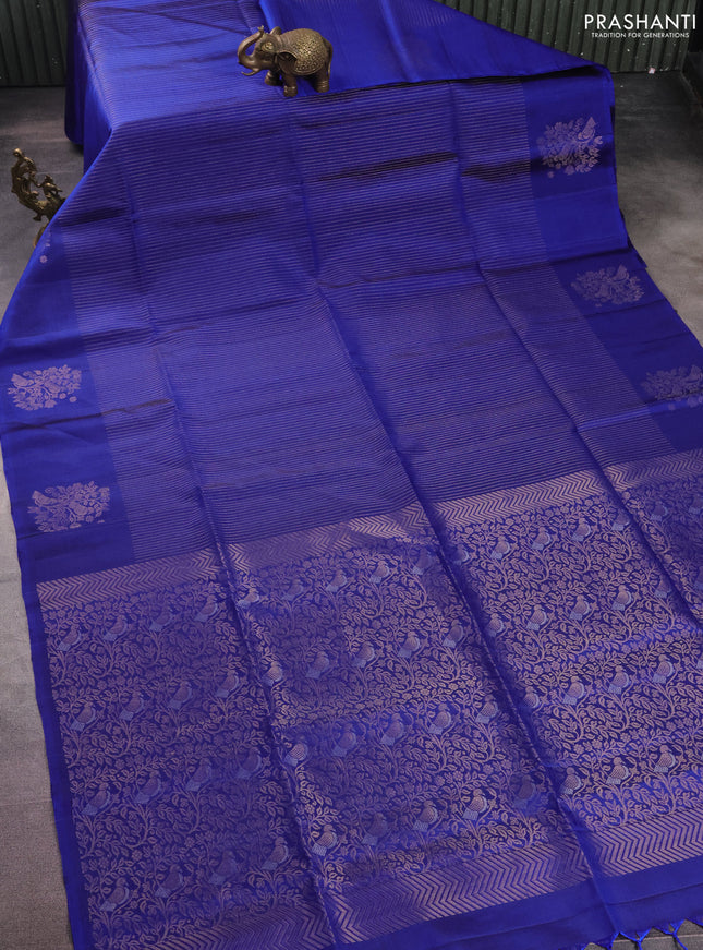 Pure soft silk saree royal blue with allover zari weaves and zari woven butta border