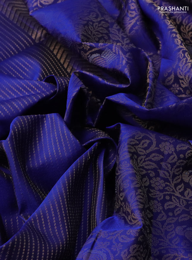 Pure soft silk saree royal blue with allover zari weaves and zari woven butta border