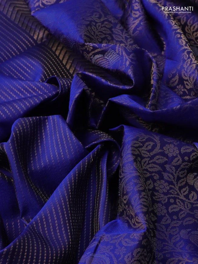Pure soft silk saree royal blue with allover zari weaves and zari woven butta border