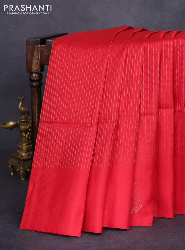 Pure soft silk saree red with allover zari weaves and zari woven butta border