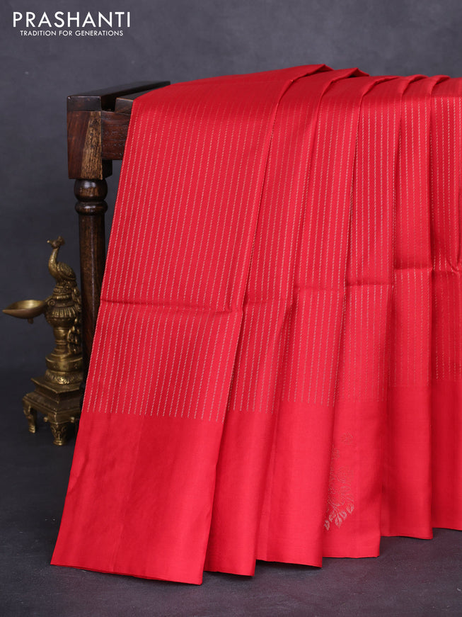 Pure soft silk saree red with allover zari weaves and zari woven butta border