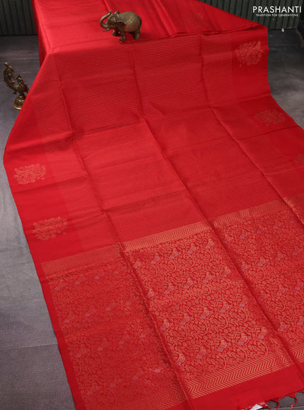 Pure soft silk saree red with allover zari weaves and zari woven butta border