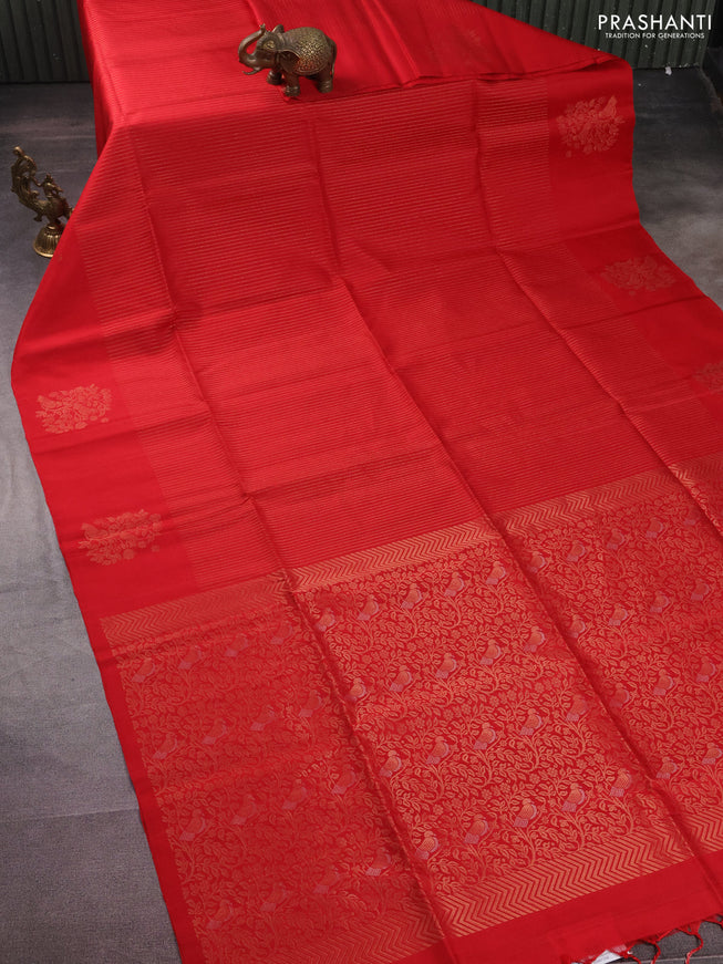 Pure soft silk saree red with allover zari weaves and zari woven butta border