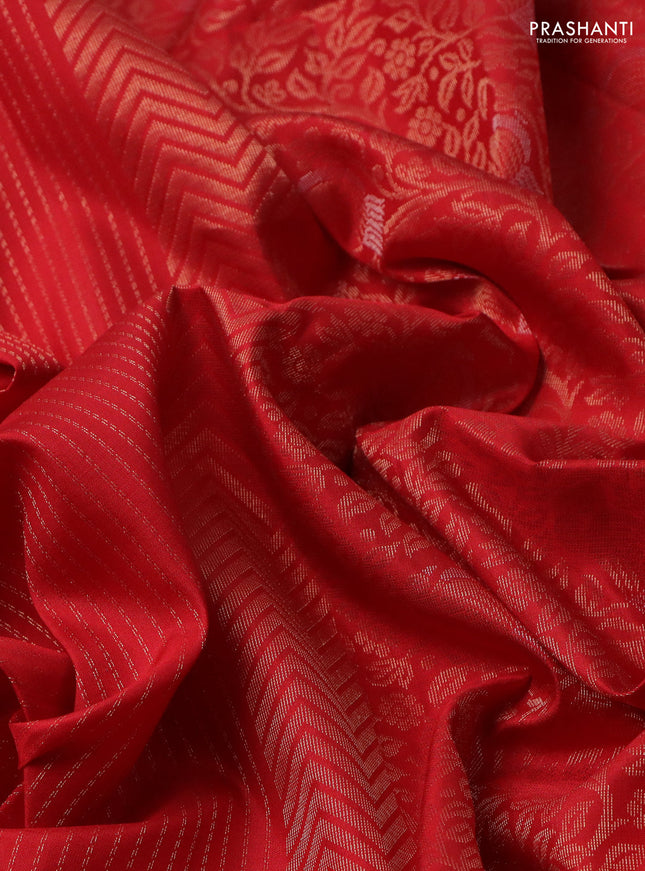 Pure soft silk saree red with allover zari weaves and zari woven butta border