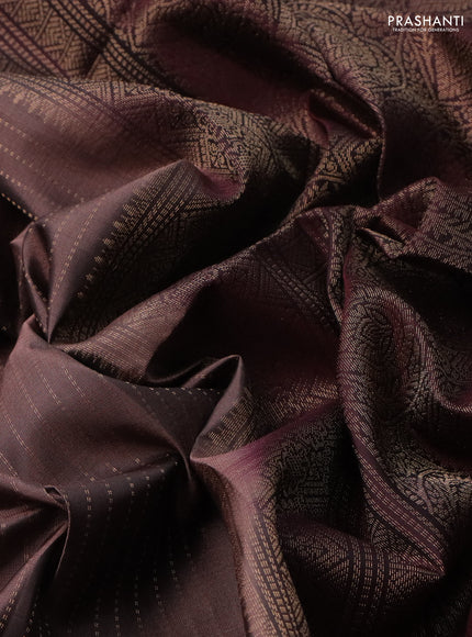 Pure soft silk saree pastel brown and deep maroon with allover zari stripe pattern and long zari woven butta border